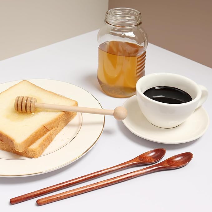 6.3Inch Wooden Honey Dipper Sticks: Long Handle Coffee Stirring Spoons - Honey Comb Sticks - Honey Wand for Honey Jar Dispense Drizzle Honey Wedding Party Favors