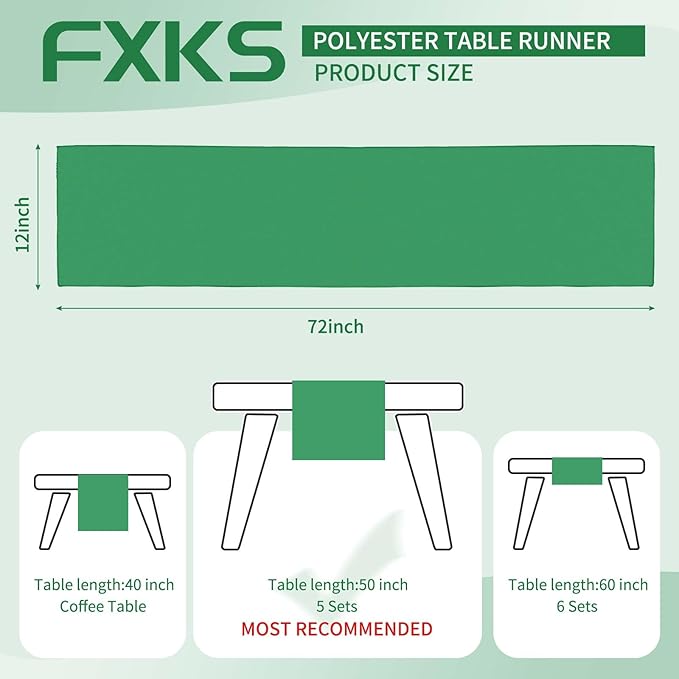 12 Pack Green Table Runner 12 x 72 Inch Long Rustic Farmhouse Wedding Table Runner,Washable and Reusable 6 FT Polyester Table Runners for Wedding Birthday Party Banquet Christmas Decorations