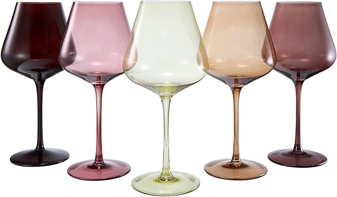 Terracotta Mars Collection Colored Crystal Wine Glass Set of 5, Gift For Him, Mom Dad Friend - 20 oz Glasses, Unique Italian Style Tall Drinkware - Red & White, Beautiful Glassware