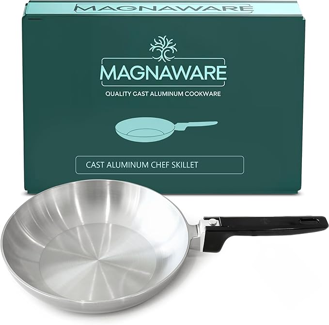 Chef Skillet ??Quick & Even Heat Distribution ??Lightweight Cast Aluminum Frying Pan ??No Seasoning Required ??PFOA & PTFE Free ??Oven Safe Up to 350째F ??Classic Vintage Design (13 Inch)