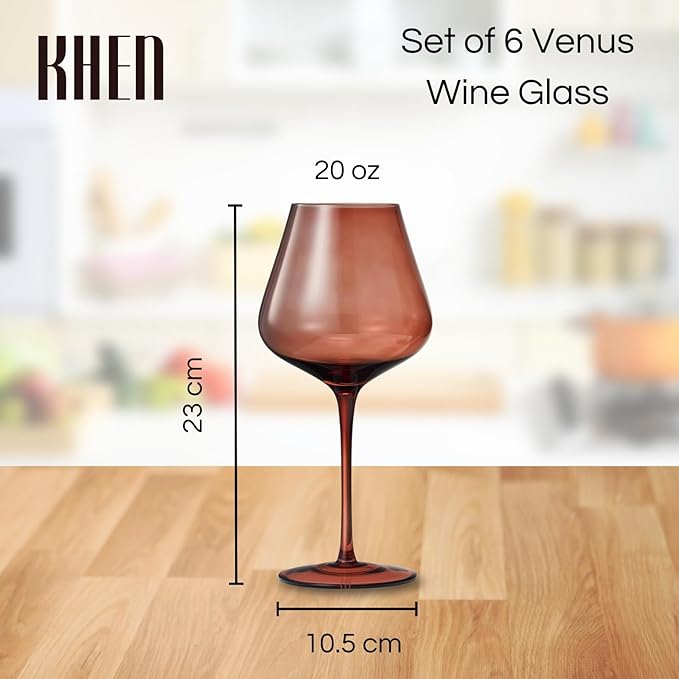 Venus Wine Glass Sets, 20oz Glasses Set of 6 Melanin Brown Colored for Her, Mom, Wife, Girlfriend, Mama, Special Celebrations Color Drinkware Unique Style Tall Stemmed Amber Colors Bronze Glassware