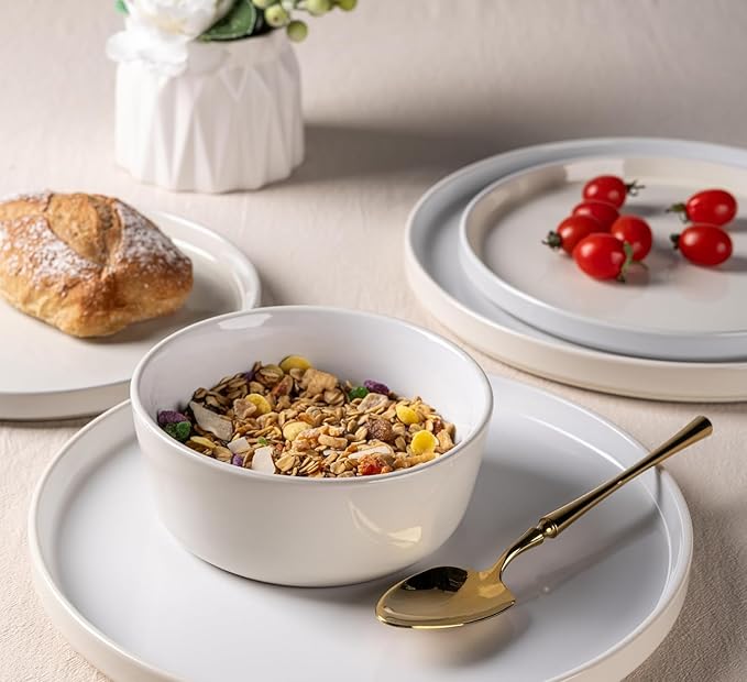 AmorArc Ceramic Dinnerware Set | Stoneware Plates and Bowls | Scratch Resistant,Dishwasher & Microwave Safe Dishes Sets-cream