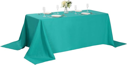 Cupuamon Rectangle Tablecloth 90x132 inch Washable Polyester Fabric Table Cloth for Wedding Party Dining Banquet Decoration（90x132, Turquoise）