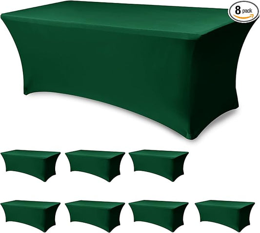 Enjoyidea Table Cover for 6 Foot Rectangle Tables-8 Pack Hunter Green Fitted Stretch Tablecloth-Spandex 6ft Christmas Tablecloth for Party, Vendor Booth Display, Banquet Buffet Event, Craft Trade Show