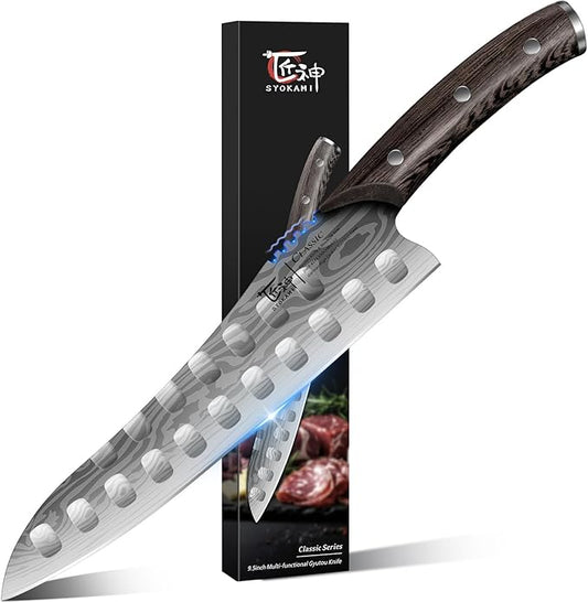 Gyutou Chef Knife, 9.5 Inch Japanese Multi-purpose Kitchen Knife, Ultra Sharp Durable Professional for Slicing, Chopping, Dicing, Ergonomic Anti-slip Handle, Christmas Cooking Gifts
