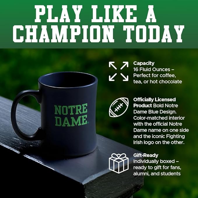 Notre Dame Fighting Irish Ceramic 16oz Sculpted Mug ??Official Team Logo Coffee Cup ??Handwash Recommended ??Individually Boxed