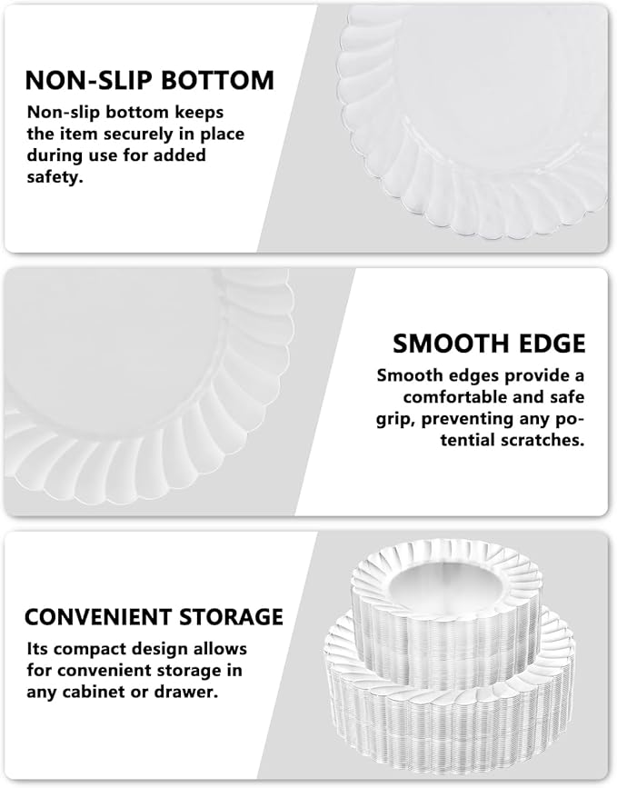 YOUBET 100PCS Clear Scalloped Plastic Plates - Heavy Duty Clear Disposable Plates, Fancy Hard Scalloped Plates Include 50 Dinner Plate, 50 Dessert Plate, for Wedding & Party