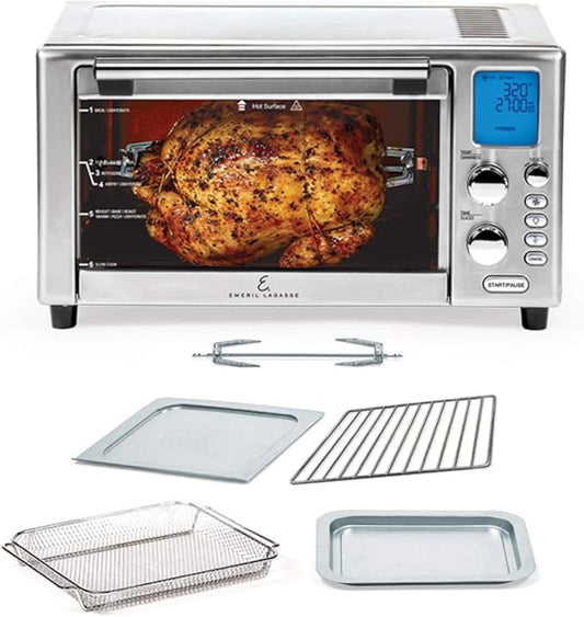 Emeril Lagasse Everyday 360 Stainless Steel Air Fryer, 360째 Quick Cook Technology, XL capacity, 9-in-1, 12 Pre-Set Cooking Functions including Bake, Rotisserie, Broil, Pizza, Slow Cook, Toaster
