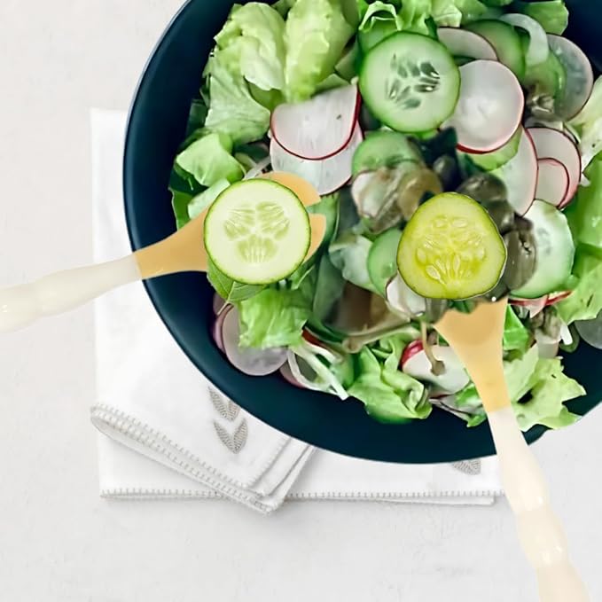 Resin Salad Server for kitchen ??2-Piece with White Handle ??Elegant Serveware for Dining & Entertaining | Resin Salad Tongs for Fall Decor, Salad Hands, Serving Utensil (12" x 2.5")