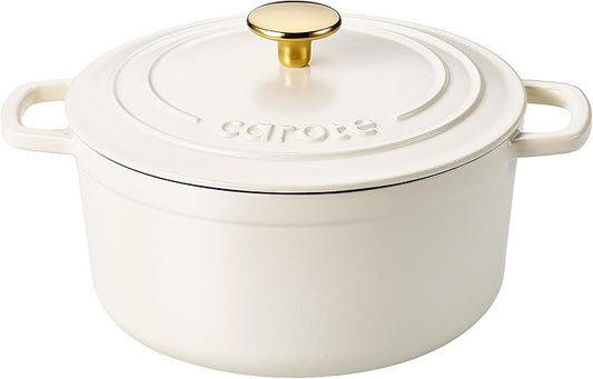 CAROTE Enameled Cast Iron Dutch Oven Pot with Lid, 4 QT Dutch Ovens, Heavy-Duty Cast Iron Pot for Sourdough Bread Baking, Braising, Stews, Roasting, Healthy & Non-Toxic, Dual Handles, All Stovetop Compatible, Oven Safe up to 500째 F, Cream White