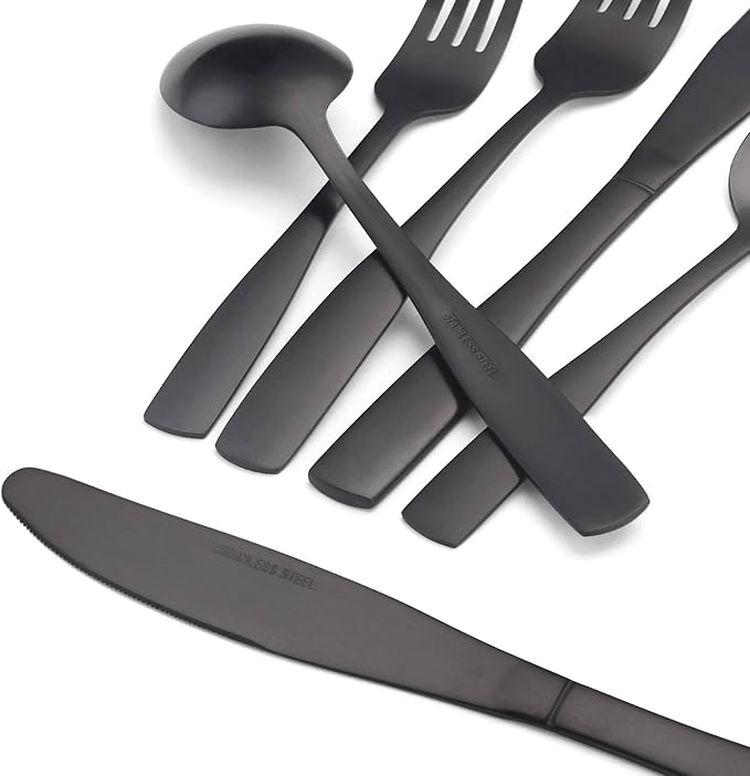 Matte Black Silverware Set, O.C.E. Satin Finish 30-Piece Stainless Steel Flatware set, Tableware Cutlery Set Service for 6, Utensils for Kitchens, Dishwasher Safe