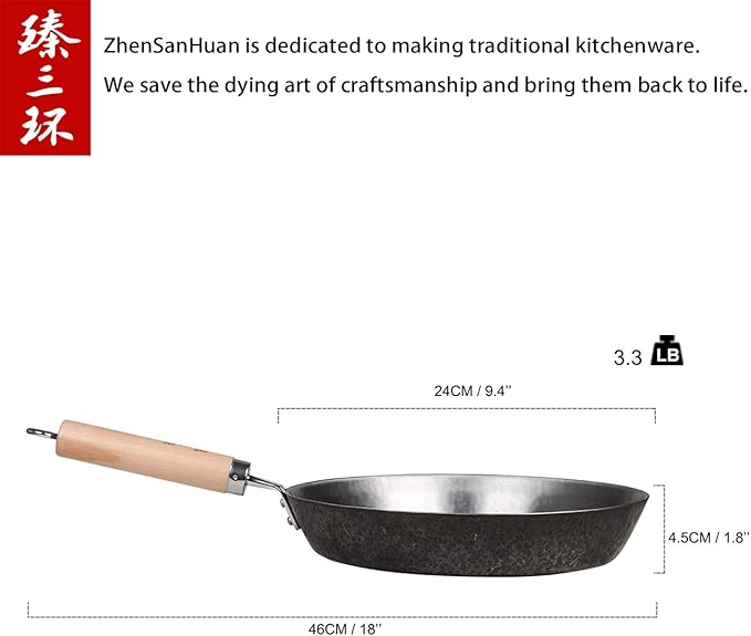 ZhenSanHuan Toxin Free Teflon Free Non Sticky Saute & Fry Pans - Seasoned 24CM/9.4''