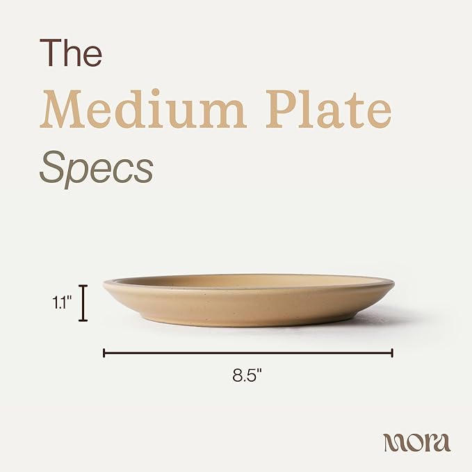 MORA Medium Plates Set of 4, 8.5 inch Ceramic Pottery Salad Plates - Microwave, Oven and Dishwasher Safe - Merrigold