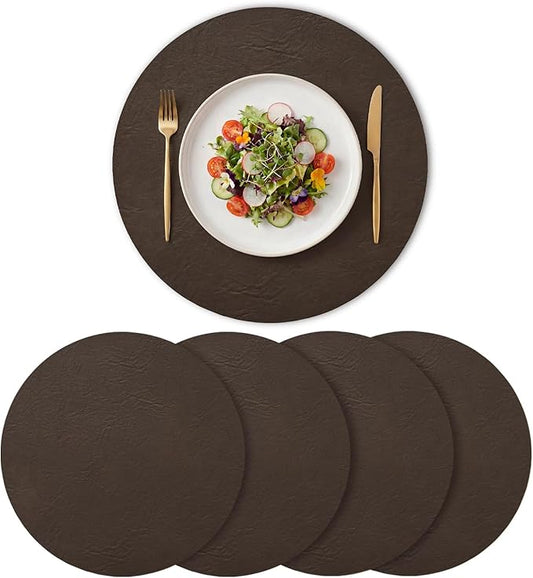 Artoid Mode Coffee Faux Leather Placemats Set of 4, 15 Inch Waterproof Wipeable Heat Resistant Place Mats, Reversible Table Mats for Kitchen Dining Decor