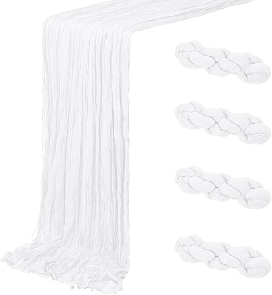 4 Pack White Cheesecloth Table Runner 20 x 120 inch Gauze Table Runners 10 FT Long,Semi Sheer Boho Cheese Cloth Fabric Table Runner Bulk for Wedding,Party,Baby Shower,Bridal Shower Decoration