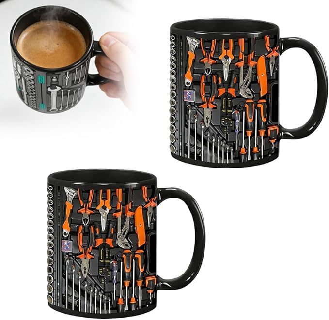 Mechanic Toolbox Mug, 2026 New Unique 3D Mechanic Toolbox Set Coffee Mug, Non-slip Reusable Mug, Suitable as a Gift for Coworkers, Fathers, Renovation Workers (AA-2PCS)