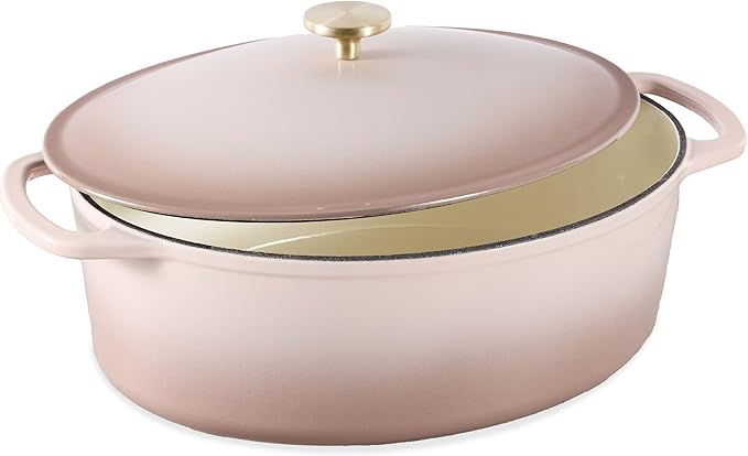 Best Choice Products Oval 7.5 Quart Enamel Cast-Iron Dutch Oven, Heavy-Duty Pre-Seasoned for Baking, Cooking w/Side Handles ??Mushroom Beige