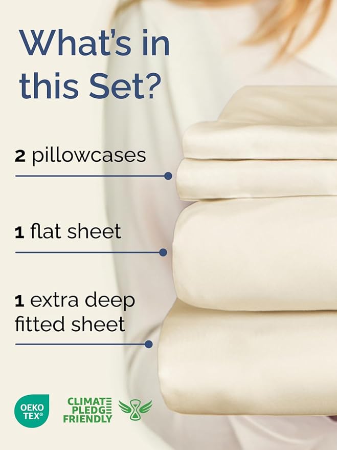 Extra Deep Pocket Queen Sheet Set - 4 Piece Breathable & Cooling Bed Sheets - Hotel Luxury Sheet Set - Soft, Wrinkle Free and Comfy - Easily Fits Extra Deep Mattresses - Deep Pocket Off White Sheets