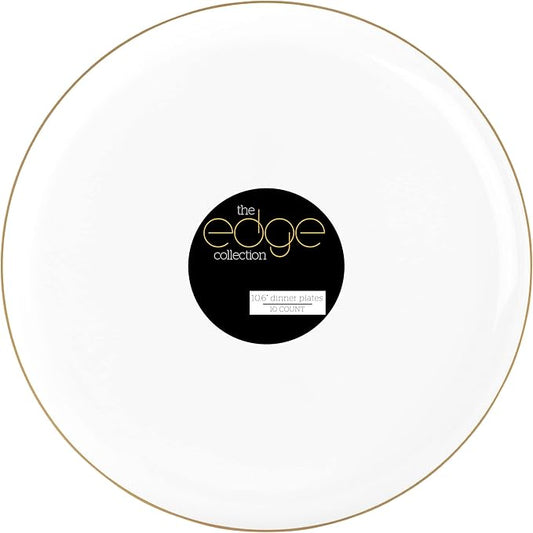 [30 Pack 10.7''] White Plastic Party Plates With Gold Rim Edge Collection Premium heavyweight Elegant Disposable Tableware Dishes
