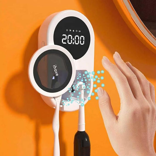 iHave Toothbrush Sanitizer Holder, UV Toothbrush Holders with 100M Negative Ions for 360째 Disinfection, Mold Control & Odor Neutralization, Heated & Fan Drying 2-Slot Toothbrush Holder Wall Mounted