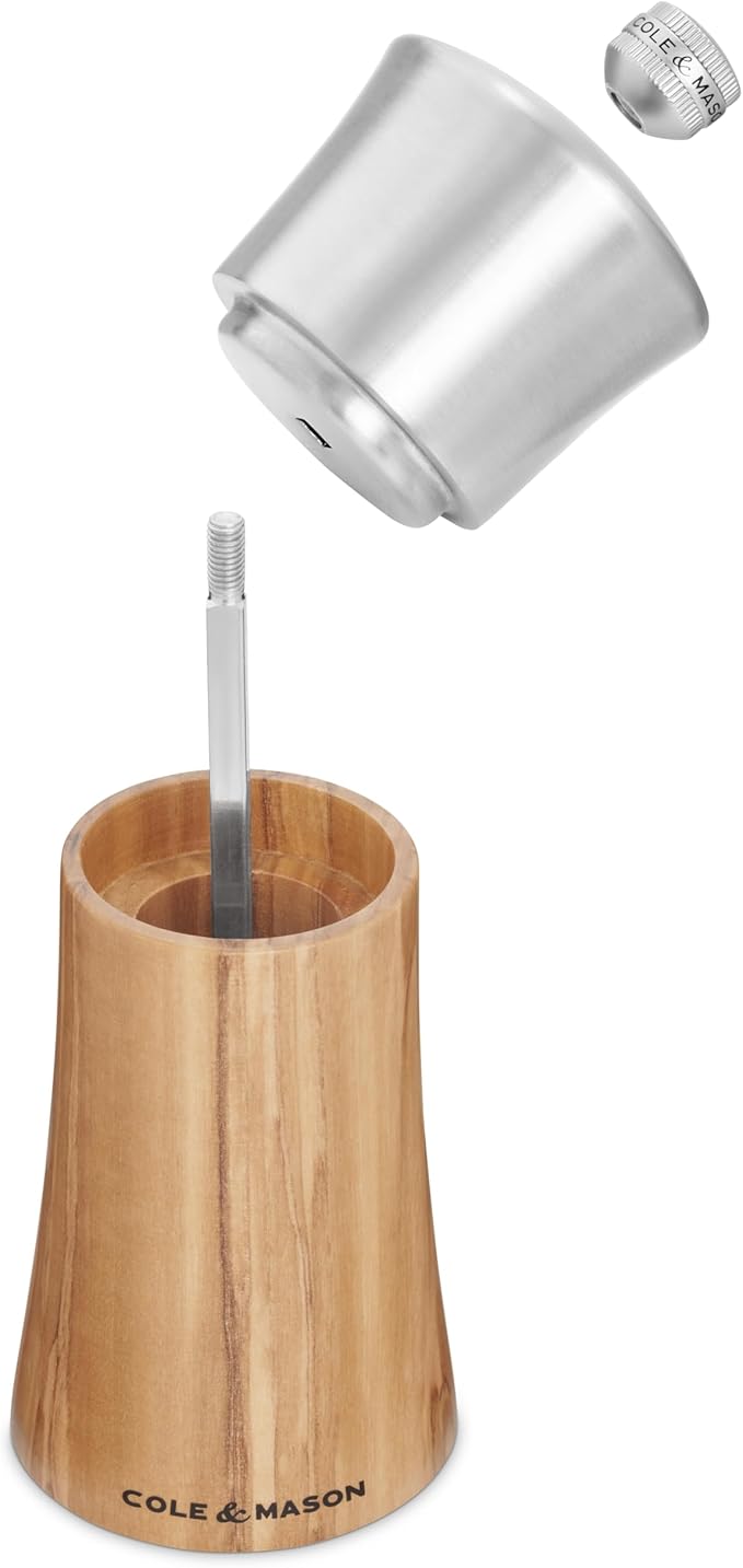 Cole & Mason Bromley Salt Mill, 6" - Salt Grinder with Ultra-Sharp Grinding Mechanism - Flavor-Enhancing Salt Shaker - Refillable Mill with Adjustable Grinding - Olive Wood, Salt Mill