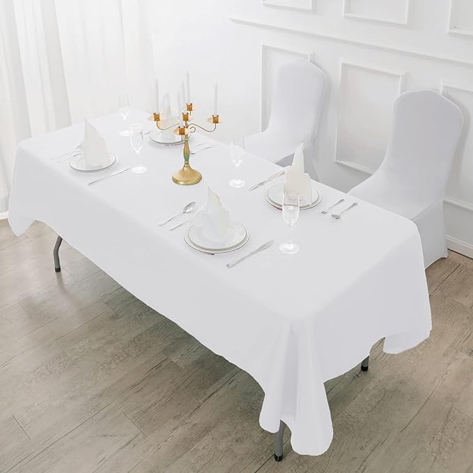 6 Pack White Tablecloth 60 x 102 Inch Table Cloth for 6 Foot Rectangle Tables, Wrinkle Resistant Washable Polyester Fabric Table Covers for Party, Wedding,Dining,and Banquet