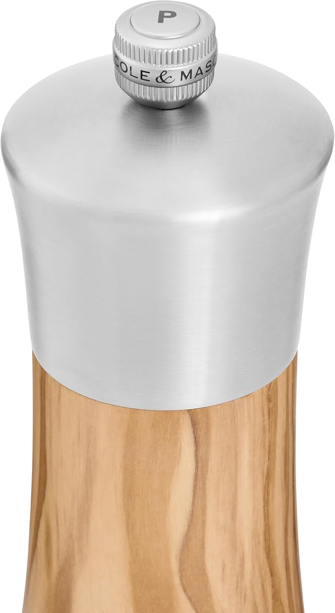 Cole & Mason Bromley Pepper Mill, 6" - Pepper Grinder with Ultra-Sharp Grinding Mechanism - Flavor-Enhancing Pepper Shaker - Refillable Mill with Adjustable Grinding - Olive Wood, Pepper Mill