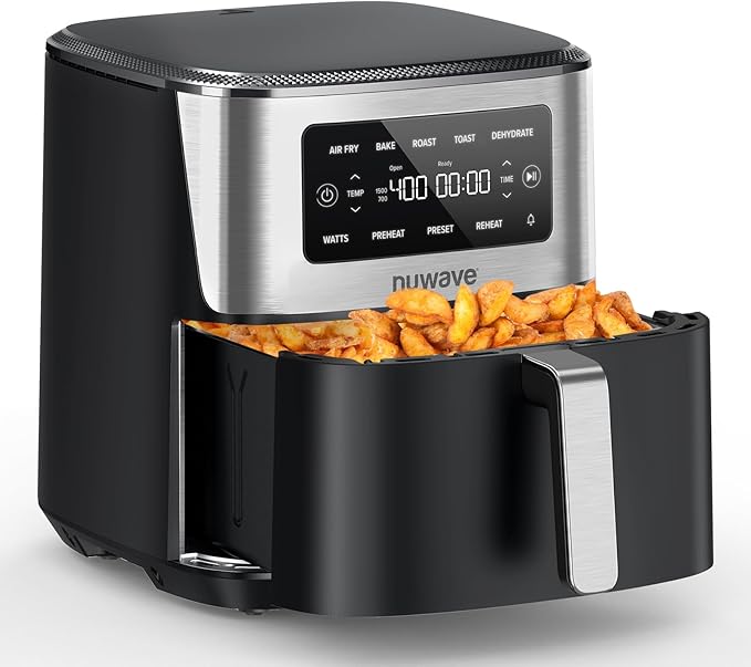 Nuwave Brio Plus 6-in-1 Air Fryer, 7-Qt Large Capacity, 50°F??00°F Precise Temp Control, Non-Toxic PFAS-Free Nonstick, Air Fry, Bake, Roast, Toast, Dehydrate, Reheat, 100 Presets, Dishwasher Safe