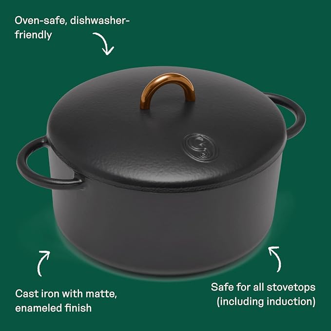 Great Jones Dutch Baby Dutch Oven with Lid (Pepper, 3.5-Quart) | Enameled Cast Iron, Round Shape | Safe for Stovetops & Ovens up to 500째F | Space-Saving & Dishwasher-Friendly | Small-Batch Cooking
