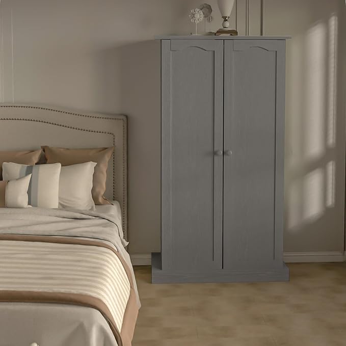 50" LED Kitchen Pantry Cabinet Grey Storage Cabinet Food Pantry with Doors and Adjustable Shelves Freestanding Buffet Cupboards Sideboard for Kitchen Living Room and Dinning Room