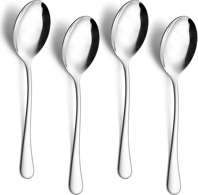 E-far Large Serving Spoons Set of 4, 9.8 Inch Stainless Steel Serving Utensils Set, Big Buffet Spoons for Party Catering Wedding Kitchen Restaurant, Dishwasher Safe