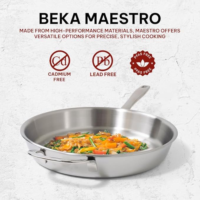 Beka Maestro 11" 5-Ply Stainless Steel Frying Pan ??Dishwasher & Oven Safe, No Hot Spots and Stay-Cool Handle