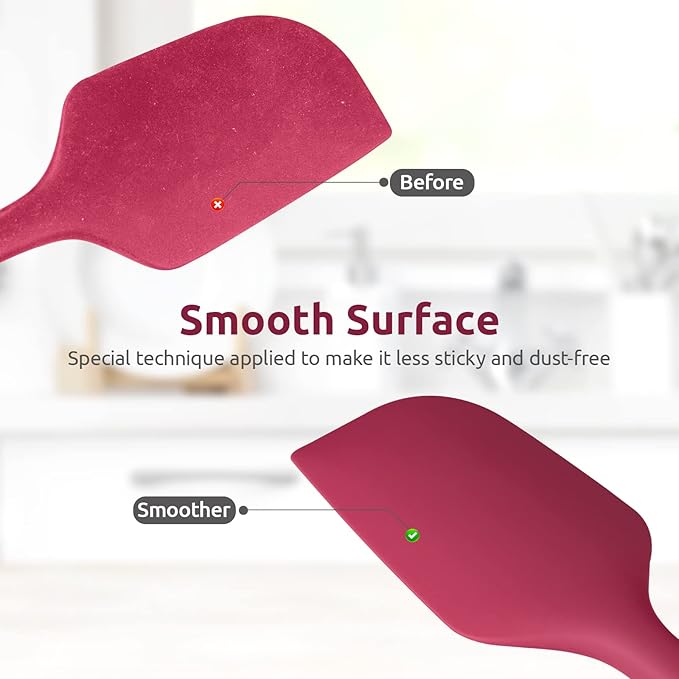 U-Taste Flat Spatula & Spoon Spatula: 11.38in 600쨘F Heat Resistant Silicone Bowl Scraper, Flexible Rubber Kitchen Cooking Mixing Utensil with Upgraded Non-Stick Surface (Set of 2, Red)