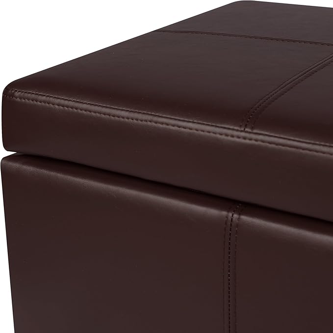 DECO DE VILLE 51 Inch Storage Ottoman Bench, Faux Leather Foot Rest with Hinged Lid, Long Rectangle Bed Bench for Living Room, Bedroom, Entryway, Coffee Brown