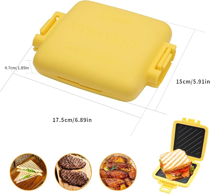 Microwave Sandwich Maker, Heat-Resistant Silicone Rubber Shell, Advanced HeatWave Technology, Non-Stick Plates, Easy to Clean, Makes Toast, Sandwiches, Paninis, and Patties (Yellow)