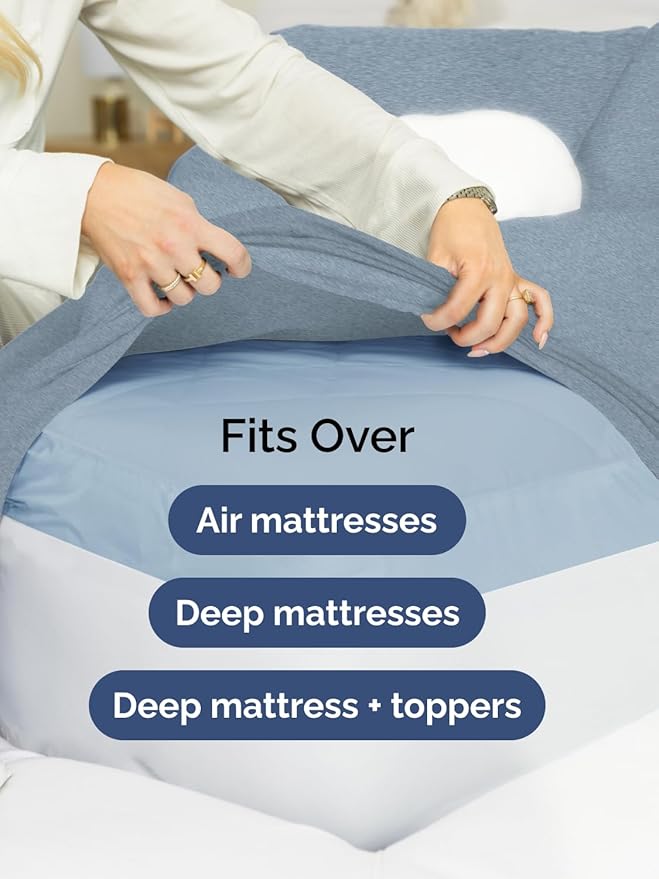 Extra Deep Pocket Cal King Sheets - 4 Piece Breathable & Cooling Bed Sheets - Hotel Luxury Bed Sheet Set - Soft, Wrinkle Free & Comfy - Easily Fits Extra Deep Mattresses - Heathered Blue Sheets Set