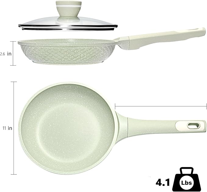 Non Stick Frying Pan 11 Inch with Tempered Glass Lid - Super Nonstick, 100% PFOA/PFAS Free & Healthy Non-Toxic - Omelette & Egg Pan Skillet for All Stovetops (Induction/Gas/Electric), Dishwasher Safe