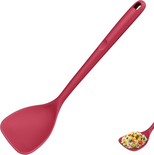 U-Taste 600쨘F Heat Resistant Wok Spatula: 13.76" Long, 3.63" Wide Silicone Cooking Utensils with Flexible Edge & Sturdy Core, for Kitchen Stir Fry, Serving, Scoop, in Non-Stick Pan, Carbon Steel (Red)