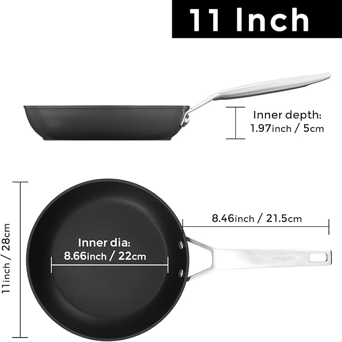 MsMk 11 Inch Nonstick Frying Pan竊똖itanium and Ceramic Nonstick Large Skillet Pan, PFOA Free, Non-Toxic, Stay-Cool Handle, Scratch-resistant, Dishwasher Safe, Oven Safe to 700째F
