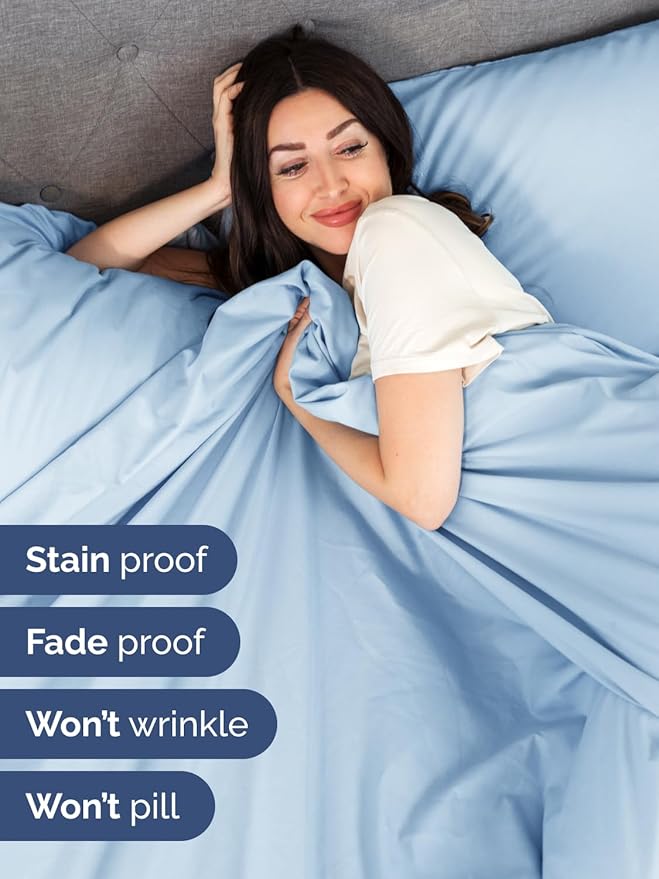 Extra Deep Pocket Full Sheets - 4 Piece Breathable & Cooling Bed Sheets - Hotel Luxury Bed Sheet Set - Soft, Wrinkle Free & Comfy - Easily Fits Extra Deep Mattresses - Deep Pocket Light Blue Sheets