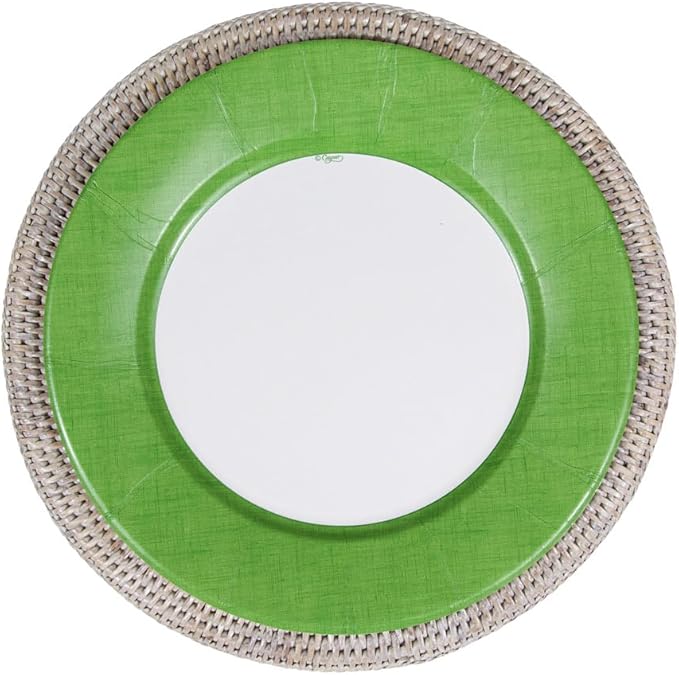 Caspari Linen Border Paper Dinner Plates in Moss Green - Pack of 8