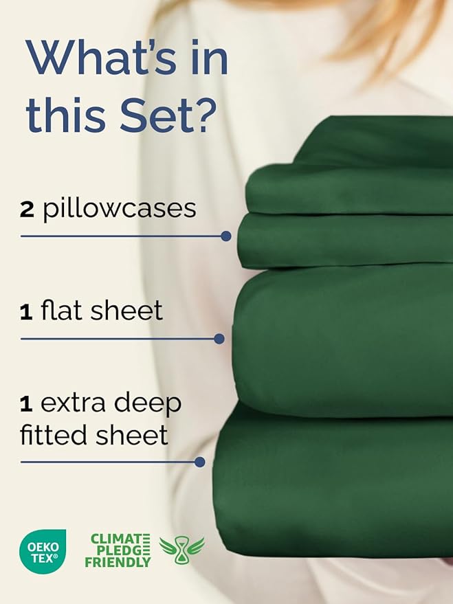 Extra Deep Pocket Cal King Sheets - 4 Piece Breathable & Cooling Bed Sheets - Hotel Luxury Bed Sheet Set - Soft, Wrinkle Free & Comfy - Easily Fits Extra Deep Mattresses - Emerald Green Sheets Set