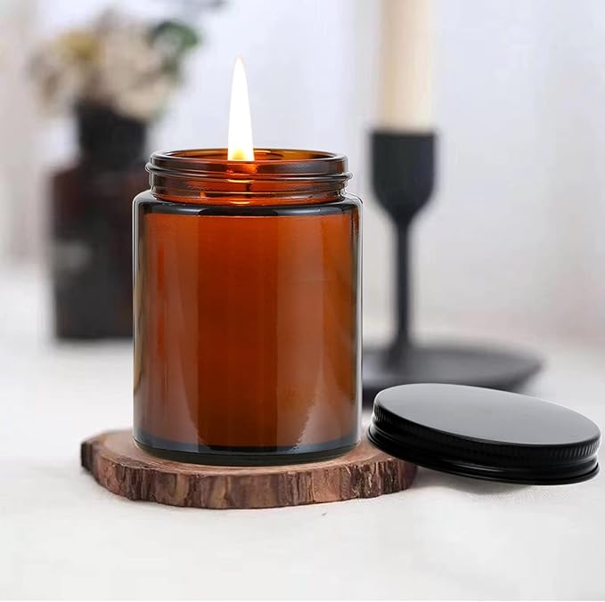 QAPPDA 8oz Amber Candle Jars Set of 30,Round Glass Jars with Black Lids,Empty 250ml Glass Candle Making Jar Bulk Thick Small Food Storage Jar for Spice,Candy,Powder