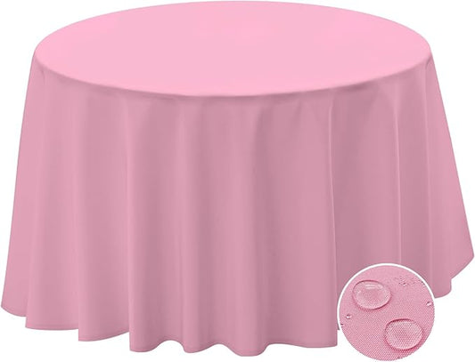 BYDOLL Table Cloth 60 Inch Round Tablecloth Fits Max50 Inch Diameter Table Top,Pink Polyester Washable Wrinkle-Free Spillproof Tablecloth for Party Patio Cover