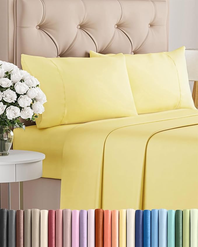 Twin XL 4 Piece Sheet Set - Cooling & Breathable Bed Sheets - Hotel Luxury Bed Sheets for Women, Men, Kids & Teens - Bedding w/Deep Pockets & Easy Fit - Soft & Wrinkle Free - Twin XL Yellow Sheets