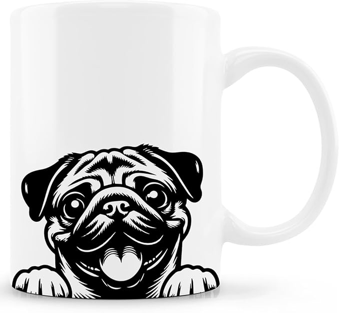 Funny Peeking Pug Mug, Pug Gifts for Pug Lovers Women Men, Pug Mom Gifts, Pug Dad Gifts, Pug Owner Gifts, Pug Dog Ceramic Coffee Mug 11 oz