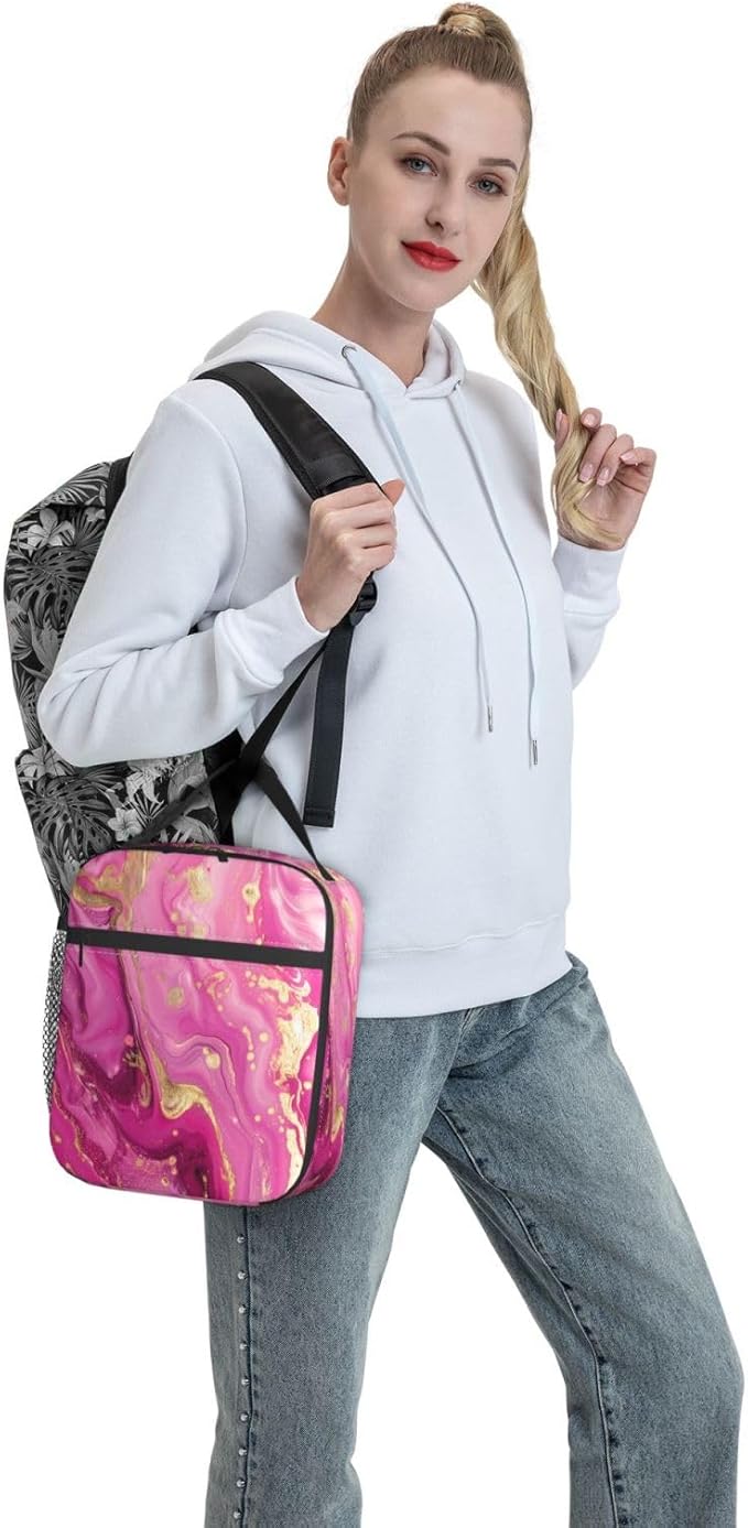 VANZEV Insulated Lunch Box for Women Men, Art Pink Marble Theme Lunch Box Reusable Portable Lunch Bag Cooler Tote Waterproof Lunch Container for Office Picnic Work Travel