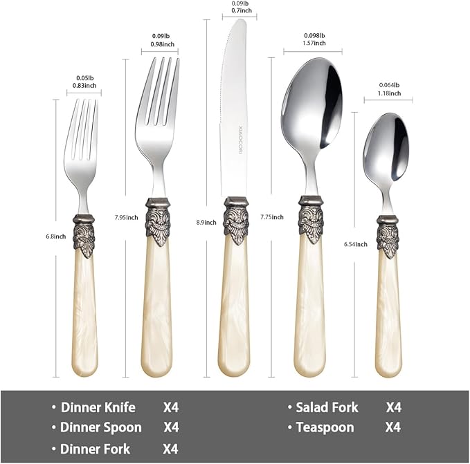 20 Pieces 18/10 Stainless Steel Elegant Silverware Set for 4,Vintage Flatware Set,Dishwasher Safe (20, Champagne)