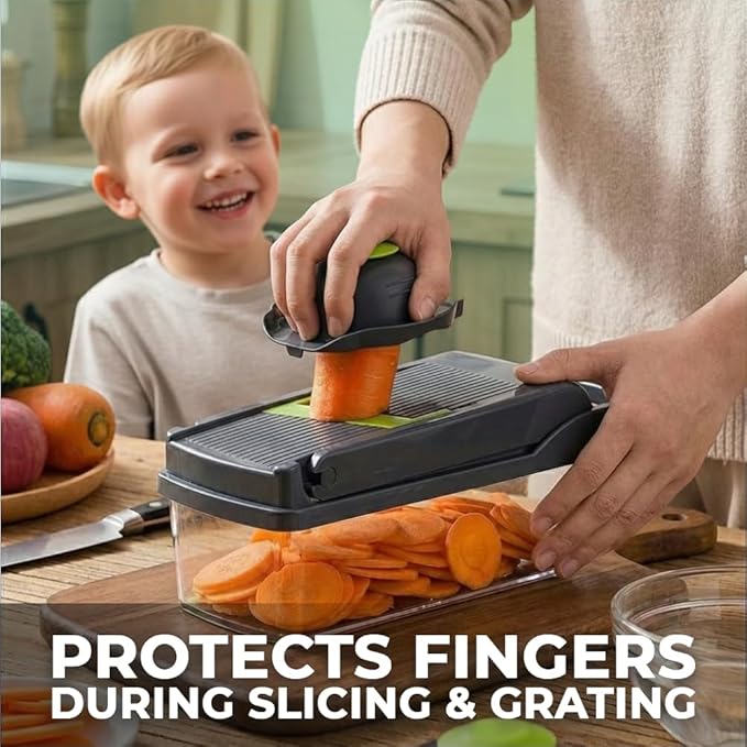 Grazie 16-in-1 Vegetable Chopper with Container ??Multifunctional Food Cutter, Dicer, Slicer, Grater, Peeler ??Essential Kitchen Gadget for Veggies, Fruits & Salad, Easy & No-Mess Meal Prep, Gray