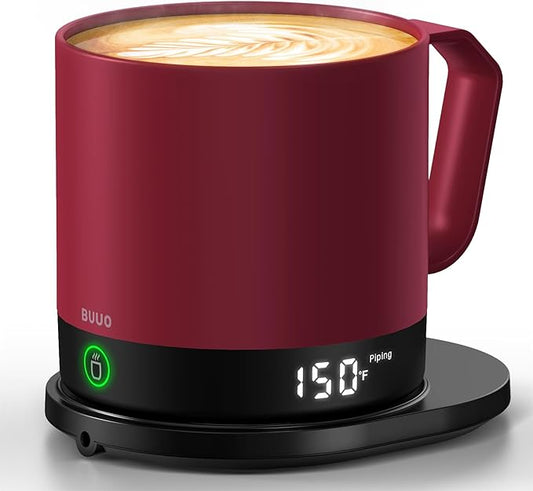 Heated Coffee Mug Rechargeable - Temperature Control Self Heating Coffee Mug 14oz with Lid, Double Sided & Real-Time LED Display, Hot up to 150?? Birthday Gifts for Women and Men(Red)